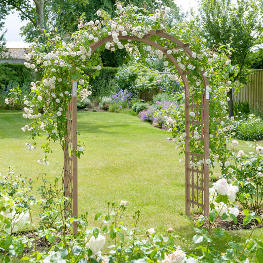 7FT Wooden Garden Arbor, Wedding Arch Backdrop Stand For Ceremony Party, Garden Pergola With Trellis For Climbing Plants, Dark Brown