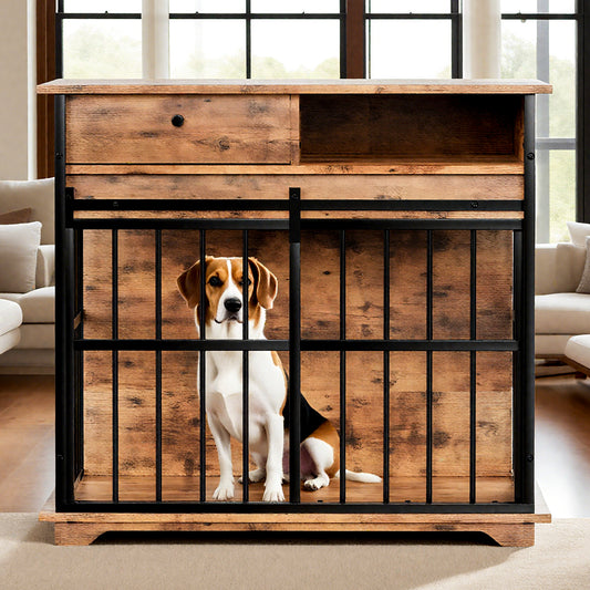 Dog Crate Furniture , Large Dog Cage Furniture With Tray For Medium Large Dogs, Wooden Dog Kennel Furniture