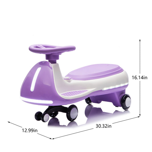 12V Kids Ride On Electric Wiggle Car W 2-in-1 Smart Design,Controllable LED Lights,Flashing PU Wheels&Wide Front Auxiliary Wheels,Triangular Stability Frame,5MPH Max Speed,Bluetooth Music,for Kids 3-8