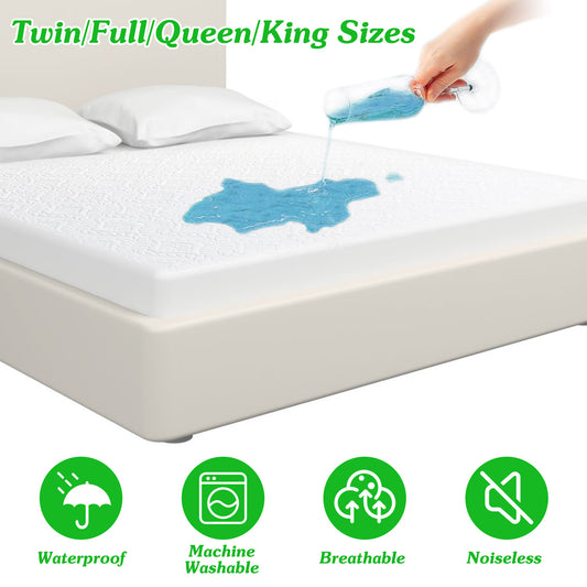 Full Size Waterproof Mattress Protector Breathable Soft Cotton Mattress Pad Cover With Elastic Deep Pocket Up To 11in Noiseless Machine Washable Bedding Mattress Pad
