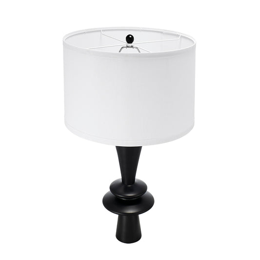 D15x26.7 Black Aluminum Table Lamp With Two Varying Round Accents And White Drum Shade Lamp Shade Assembly Required