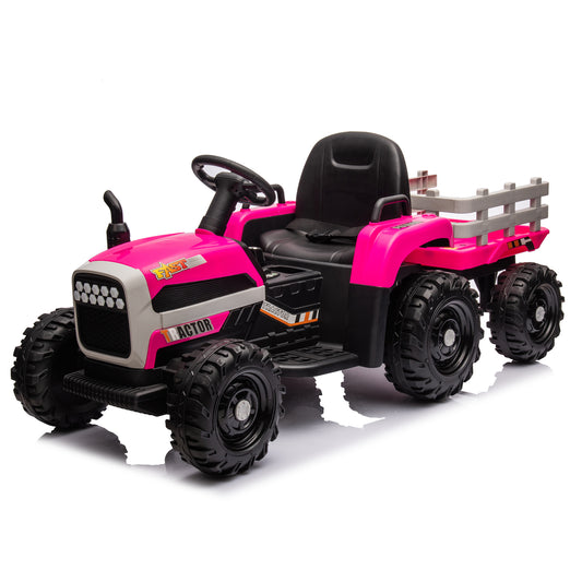 Ride On Tractor With Trailer,24V Battery Powered Electric Tractor Toy, 200wx2motor 1.86-4.97MPH Remote Control,electric Car For Kids,Three Speed Adjustable,USB,MP3 ,Bluetooth,LED Light, Safety Belt.