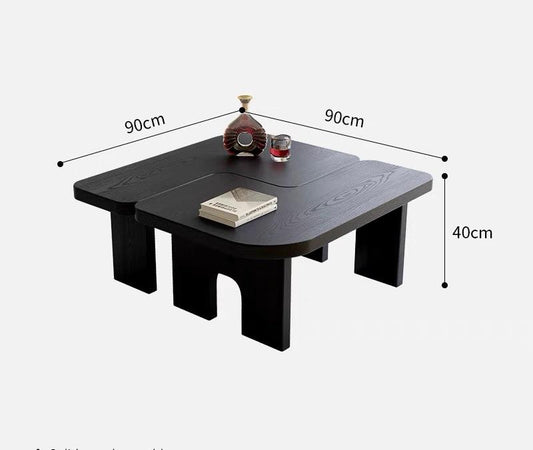 Modern Black Wooden Nesting Coffee Table Set, 70.86 Extendable Splicing Center Table For Living Room, Space - Saving Accent Furniture With Smooth Surface
