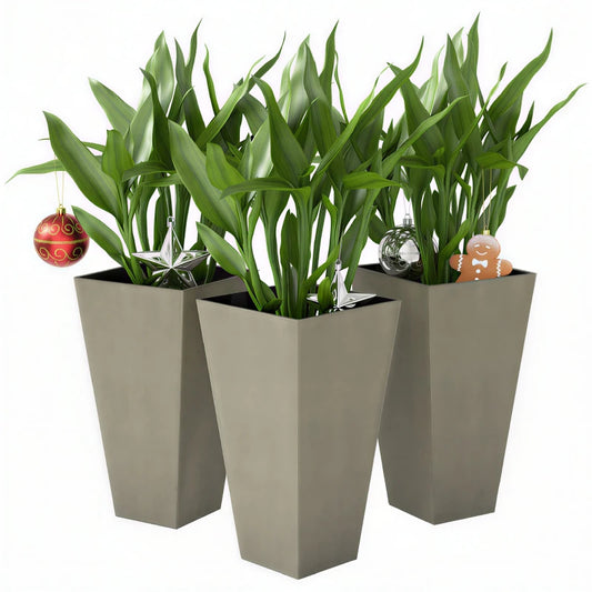 Tall Planters For Outdoor Plants Set Of 3, 28 In Taper Planters With Drainage Holes, Indoor Plant Pots, Front Porch Decor, Grey
