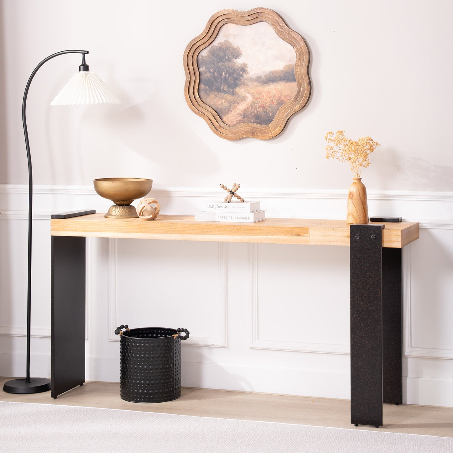 Rustic Industrial Console Table - 60 Entryway Table With Engineered Wood Top & Distressed Faux Rust Metal Legs