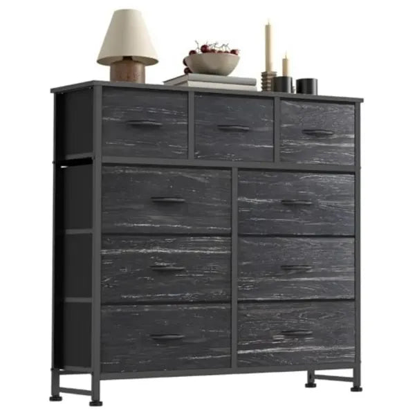 Dresser For Bedroom With 9 Fabric Storage Drawer Wardrobe Tall Chest Organizer Closet Adult&Kids Clothes Cabinet Furniture
