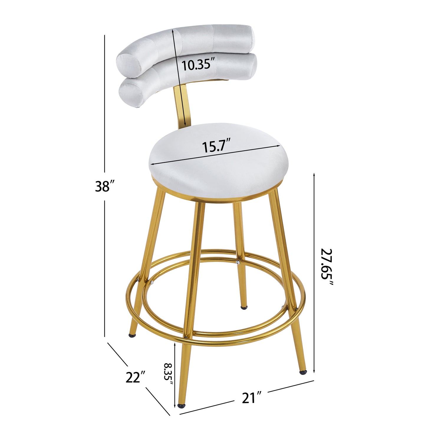27.65 Modern Counter Stools Set Of 2,Light Gray Velvet Counter Stools With Iron Frame,Soft Back And Cushion,Footrest,suitable For Kitchen Bedroom Dining Room