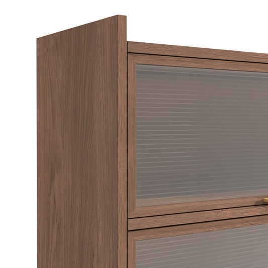44'' Tall Metal 3 Flip Doors Cabinet, With Ample Storage Space For Bedroom, Office, Living Room, Hallway, Entryway Walnut