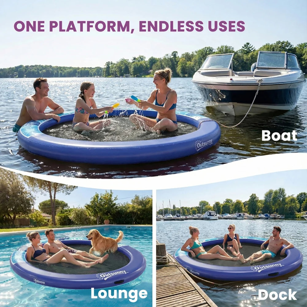 8FT Inflatable Water Hammock Floating Ring, Thick Brushed Plastic And Reinforced Polyester Inflatable Floating Dock Platform For For Lakes, Pools, Oceans