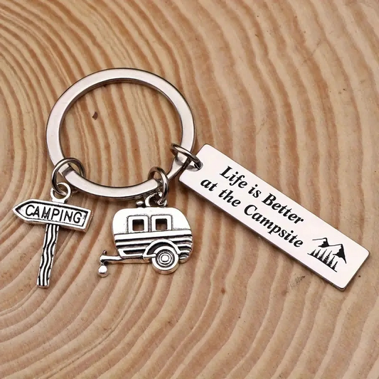 4pcs Camping Site Life Is Better Keychain, RV Camping Trailer Accessories, Camping Travel Trailer Keychain Gifts, Souvenirs, Car Parts Package Charm