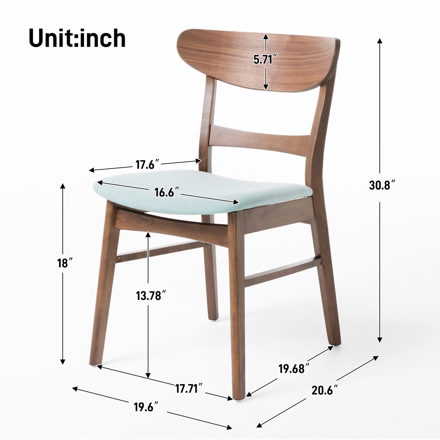Set Of 2 Dining Chairs - Upholstered Seat, Rubberwood Legs, Mint Same Sku 58915.00MNT