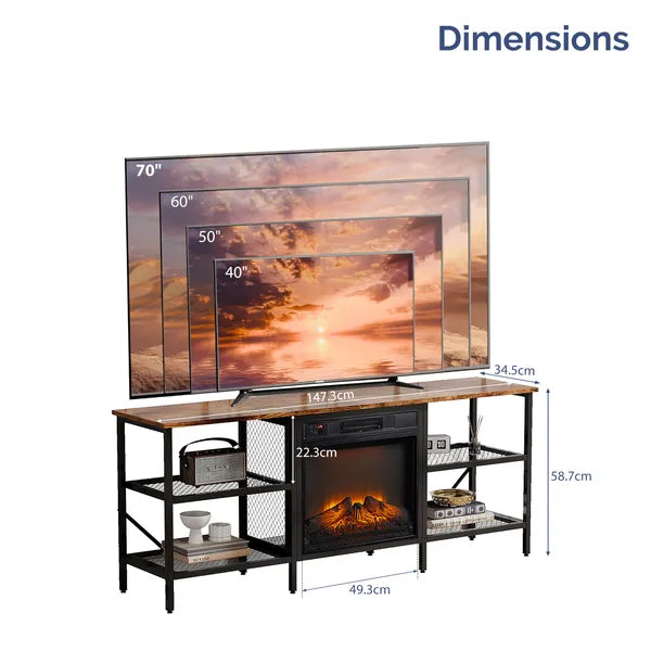 58' Weathered Wood Fireplace TV Stand Console Table With 4 Shelves, For 18' Electric Fireplace Insert