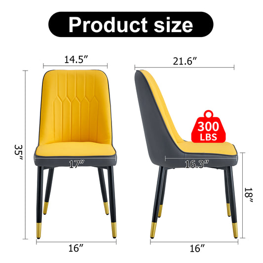A Modern Dining Chair With Orange Yellow Dark Gray Dual Tone PU Leather Backrest And Black Metal Legs, Suitable For Kitchens, Bedrooms, And Offices. Set Of 4 Pieces Orange Yellow, Dark Gray PU C-007