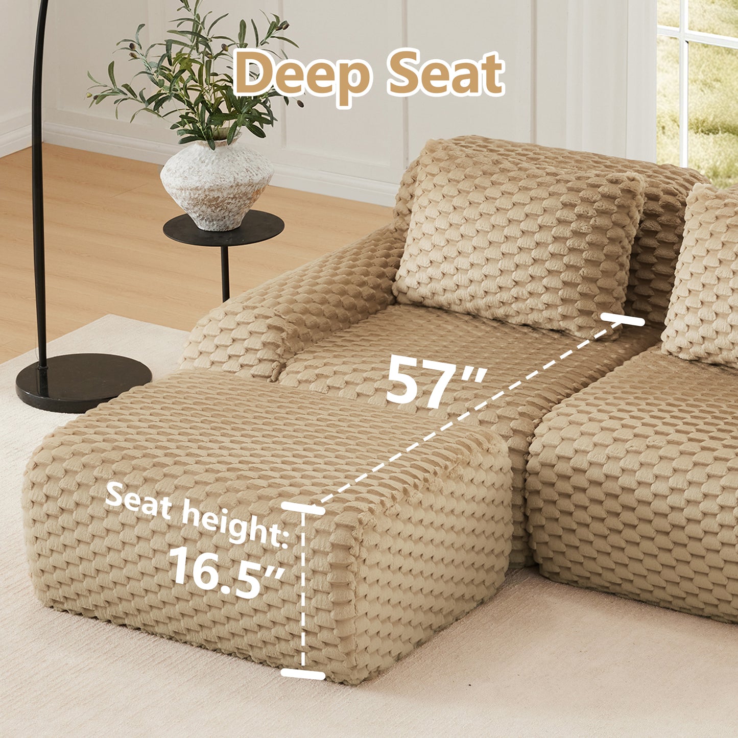 82 Modern L-Shaped Modular Sectional Sofa For Living Room,Flannelette Fabric,Oversized 2-Seater Couch,boneless Sofa ,Movable Ottoman,Buckle Connection,Anti-slip Design,No Assembly,Light