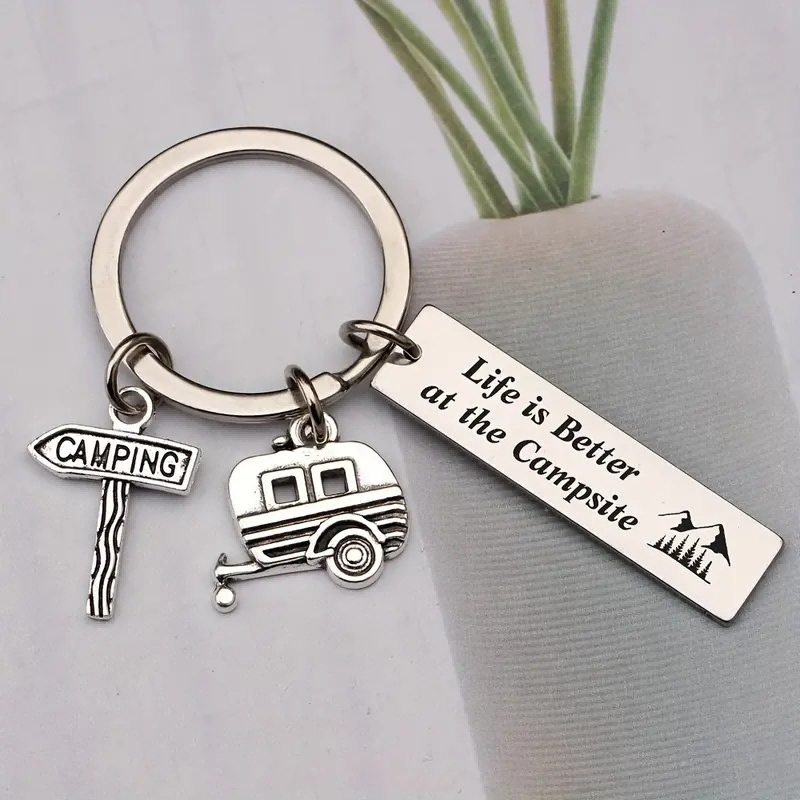 4pcs Camping Site Life Is Better Keychain, RV Camping Trailer Accessories, Camping Travel Trailer Keychain Gifts, Souvenirs, Car Parts Package Charm