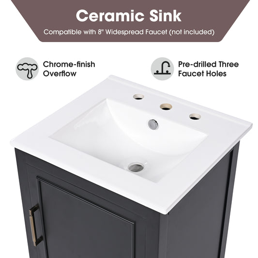20 Bathroom Vanity With Sink, Bathroom Cabinet With A Door, Door Shelf Storage And Adiustable Foot Pads, A Drawer, Black