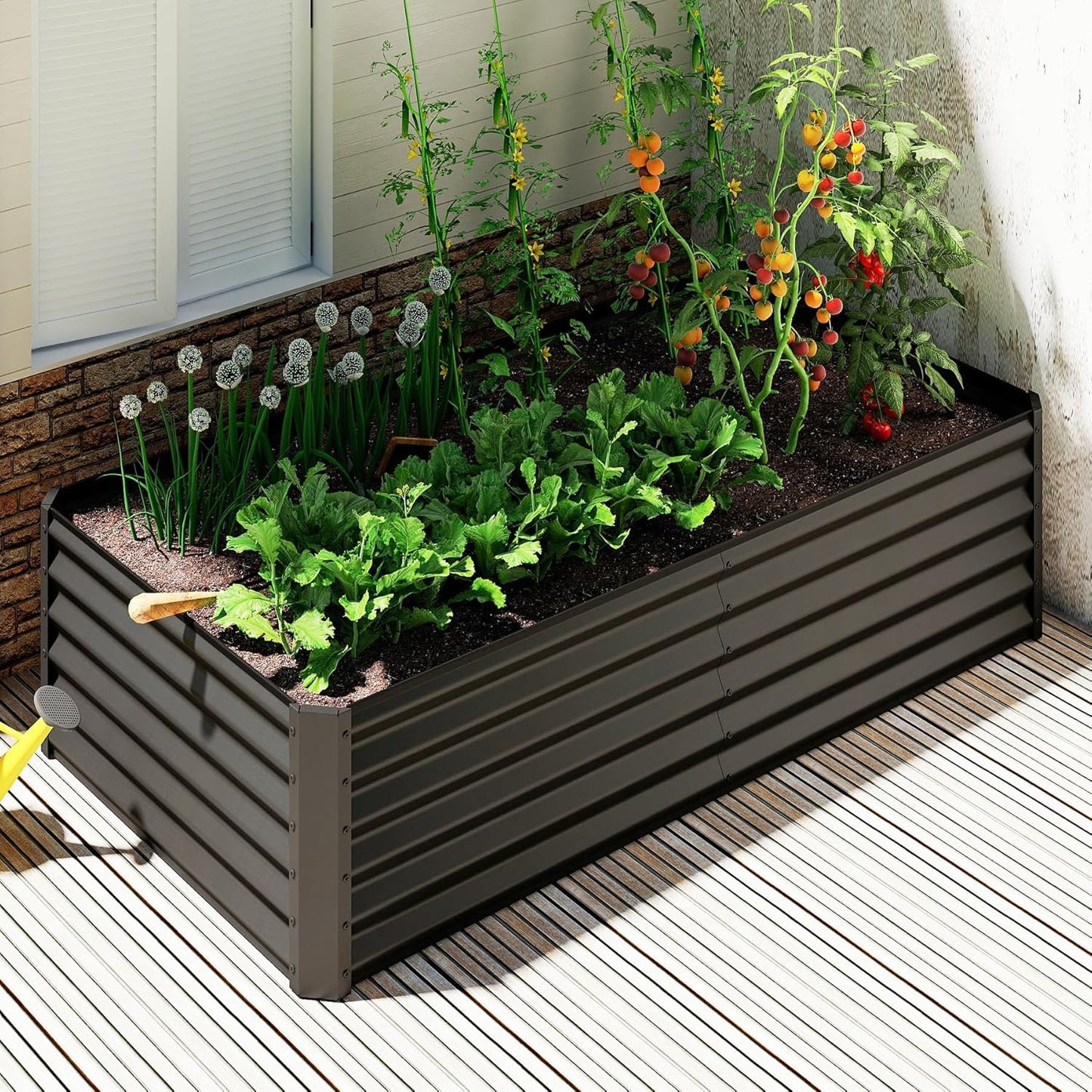 6x3x1.5ft Galvanized Raised Garden Bed, Outdoor Planter Garden Boxes Large Metal Planter Box For Gardening Vegetables Fruits Flowers, Dark Gray
