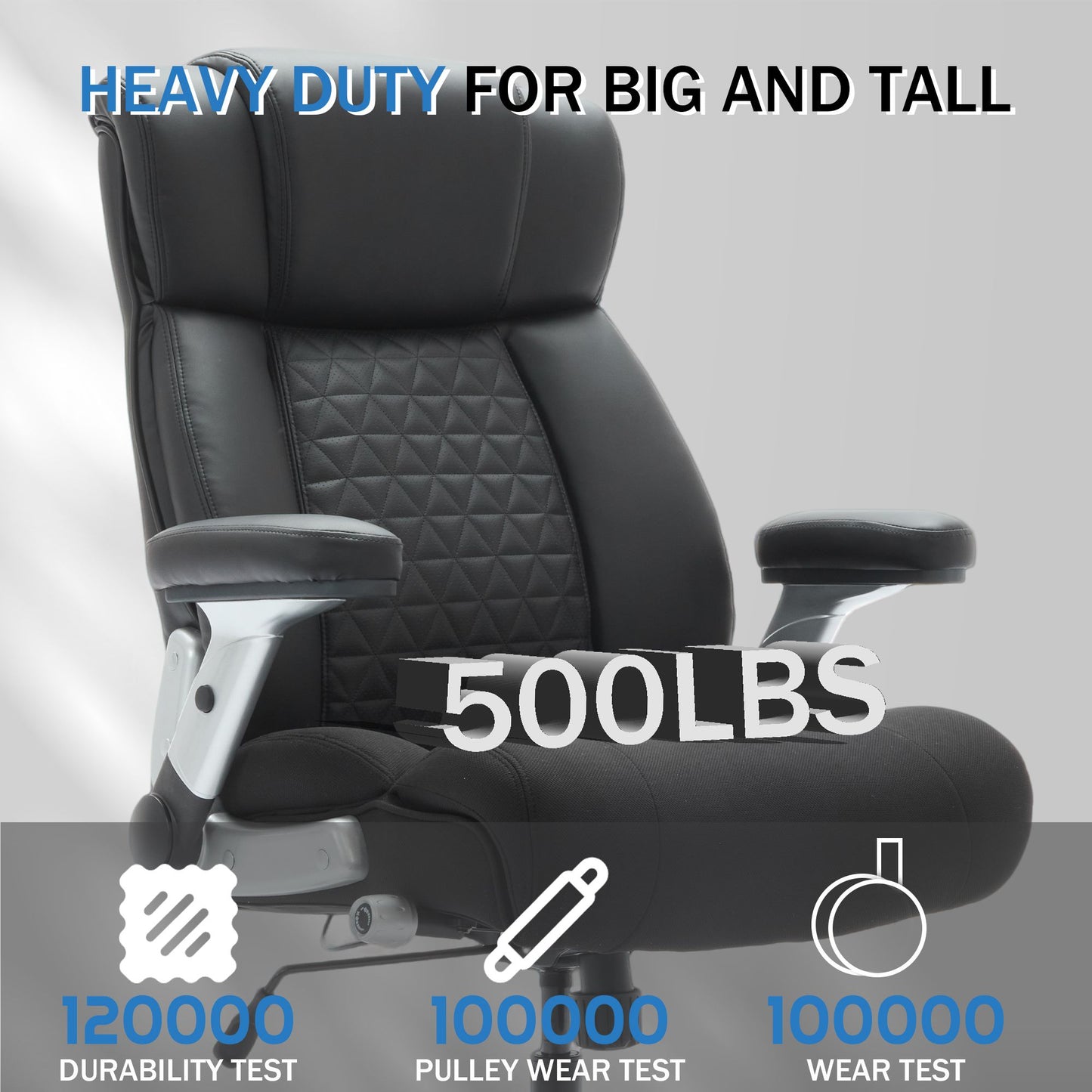 500lbs Big And Tall Office Chair With Adjustable Lumbar Support, Executive Office Chair Heavy Duty With Flip-up Armrest And Wider Seat, Ergonomic Leather Chair Breathable With Quiet Rubber Wheels.