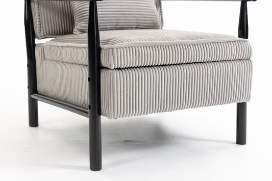 Storage Chair,Mid Century Modern Accent Chair With Wood Frame, Upholstered Living Room Chairs With Waist Cushion, Reading Armchair For Bedroom Sunroom