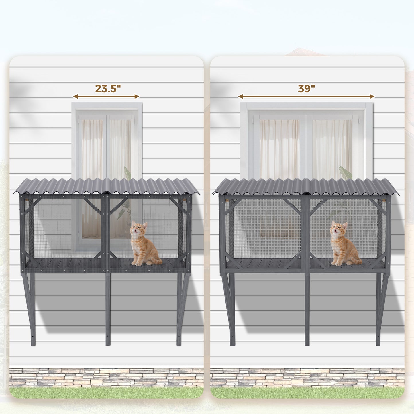 Cat Window Box, 43.3 Catio Outdoor Cat Enclosure With Bug Proof Net For Sunbathing, Napping & Viewing, Window Perch For Large Indoor Cats - All Weather Use, Cat Cage