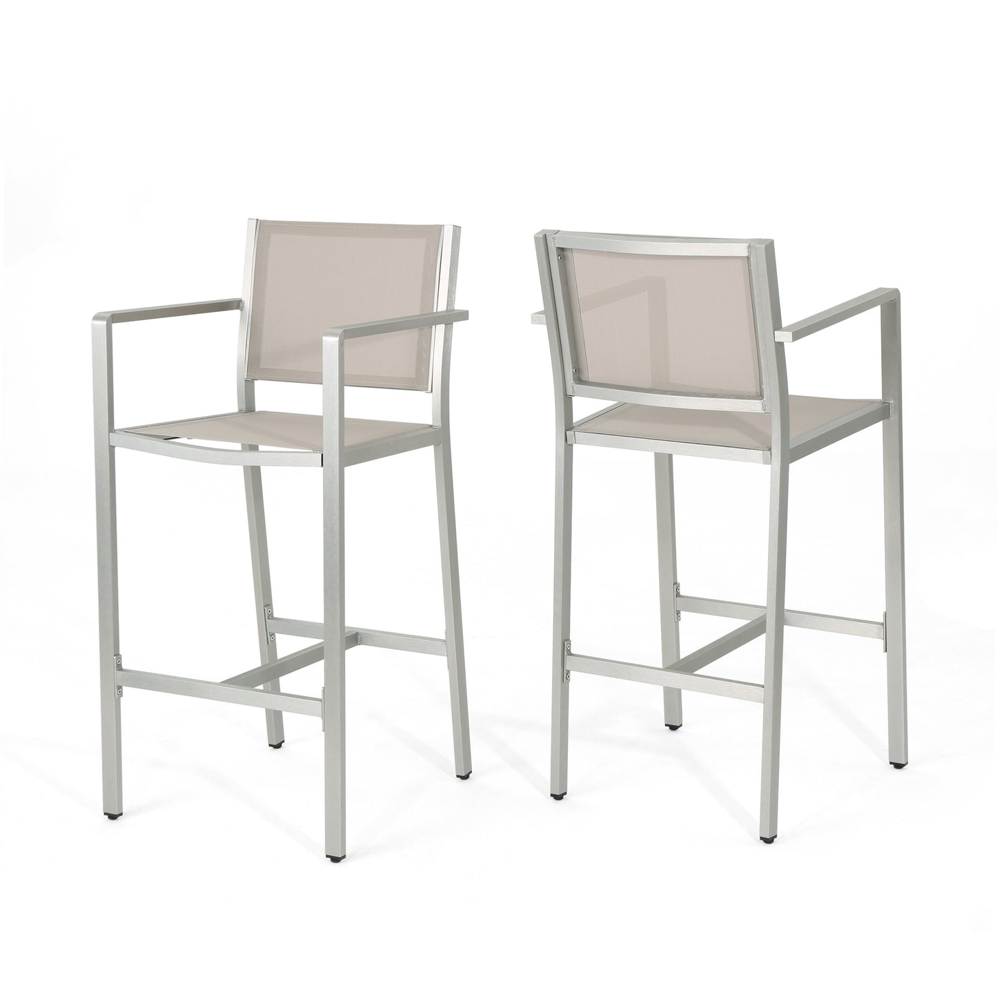 29.50 Barstools With Silver Rust Proof Aluminum Frame, Grey Mesh, Set Of 2