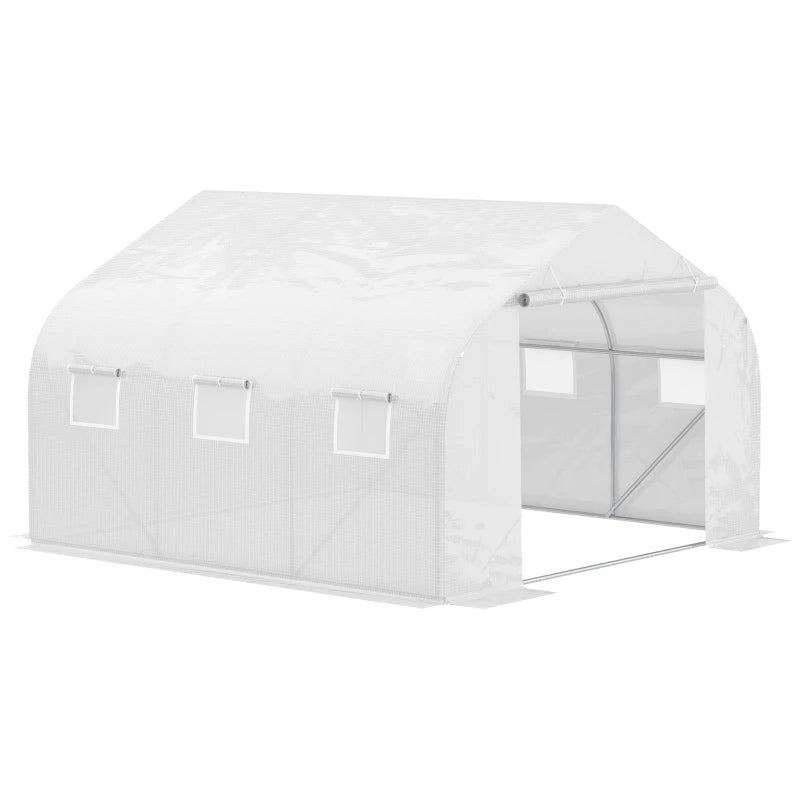 Outdoor Walk-in Greenhouse, Tunnel Green House With Roll-up Windows, Zippered Door, PE Cover, Heavy Duty Steel Frame, White