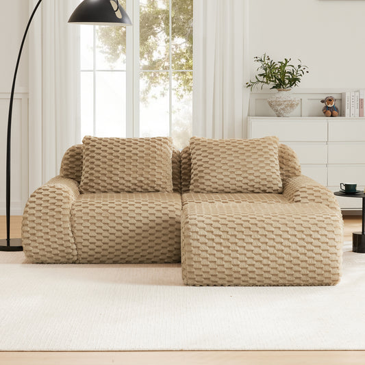 82 Modern L-Shaped Modular Sectional Sofa For Living Room,Flannelette Fabric,Oversized 2-Seater Couch,boneless Sofa ,Movable Ottoman,Buckle Connection,Anti-slip Design,No Assembly,Light