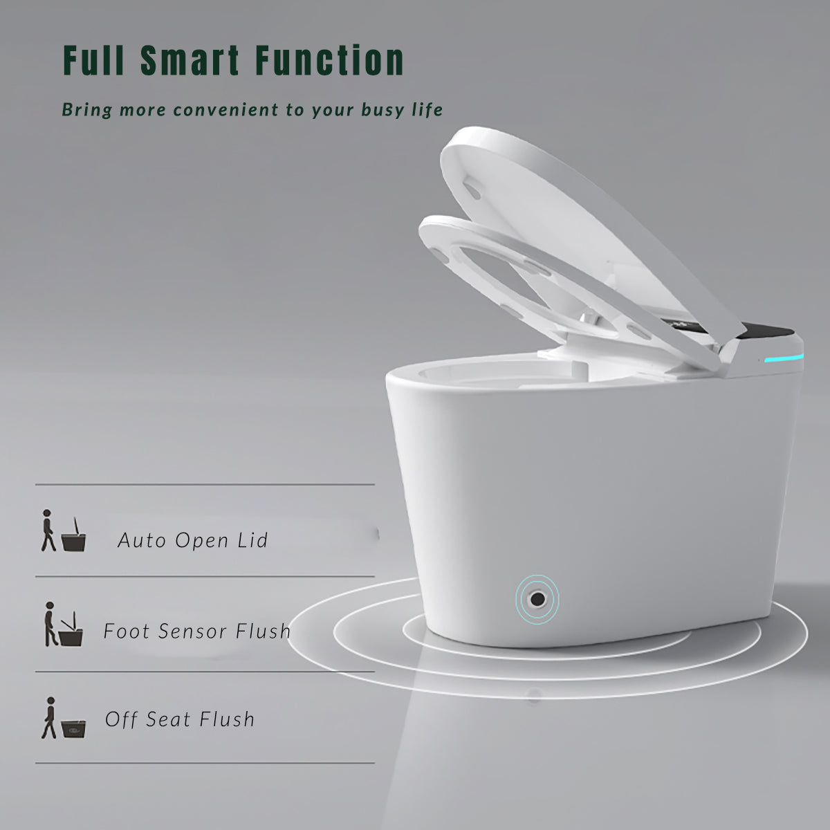 Modern Smart Toilet With Bidet Seat Built-in, Intelligent Toilet Auto Open Close Seat, Foot Sensor, LED Display,Night Light, Warm Water & Dryer,White