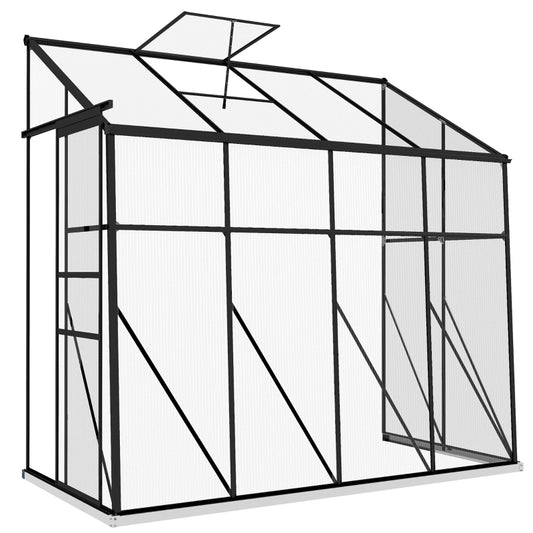 8' X 4' Walk-in Polycarbonate Greenhouse, Lean-to Aluminum Green House With Rain Gutter And Foundation, Black