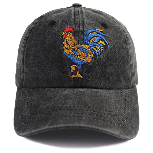 2pcs Colorful Rooster Embroidered Baseball Cap - Vintage Washed Cotton Hat, Adjustable Unstructured Low Profile, Casual Farm Animal Cap For Men Women