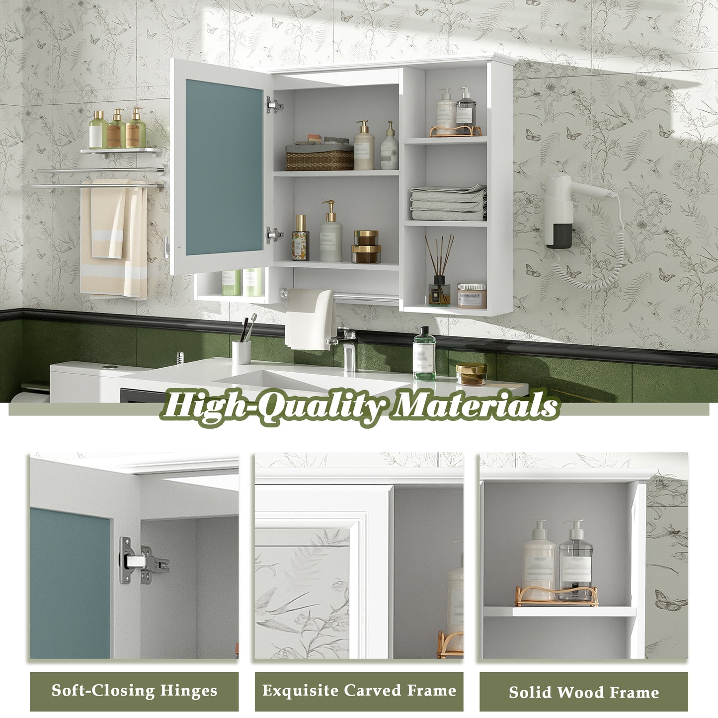 3-in-1 Bathroom Mirror Cabinet, 42 Inch Wall Mounted Medicine Cabinet With Adjustable Shelf & Soft Close Door, High-Define Mirror With Storage For Bathroom Vanity