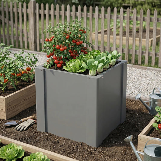 Raised Garden Bed Galvanized Planter Box Outdoor Open-Bottom Design With Gloves For Gardening Vegetables, Flower