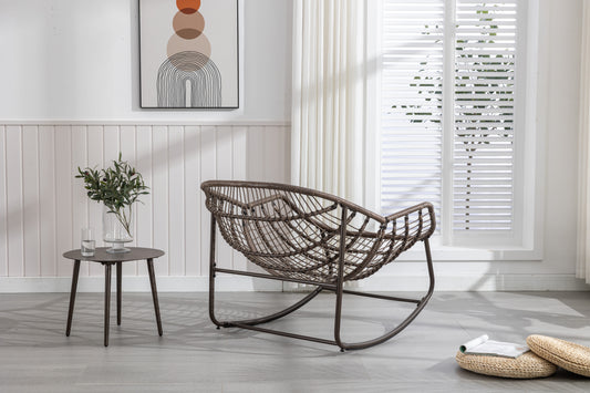 Outdoor Rattan Rocking Chair,Padded Cushion Rocker Recliner Chair Outdoor For Front Porch, Living Room, Patio, Garden, Grey