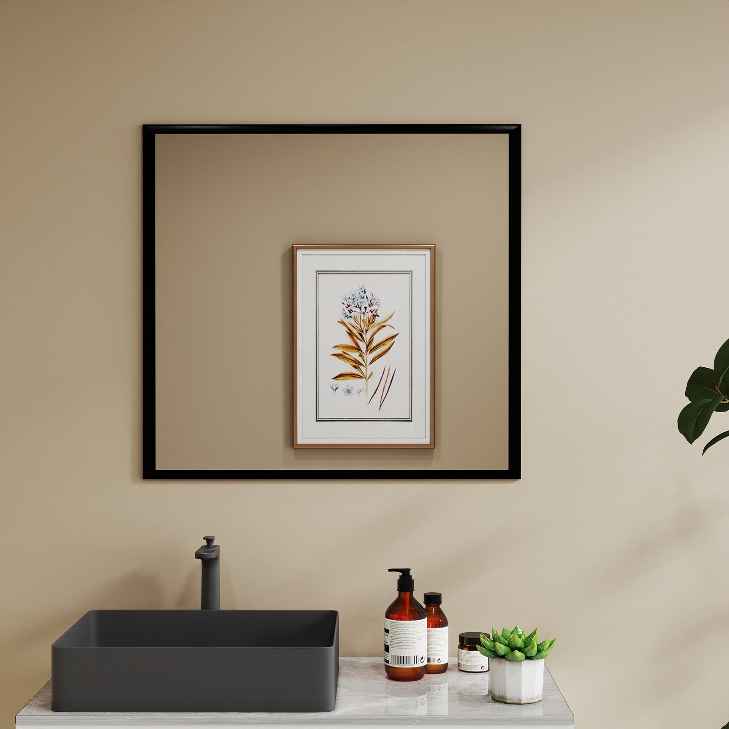 32-inch Square Black Aluminum Mirror Frame Can Be Used In The Bathroom And Hallway, Which Is Convenient For Wall Hanging.
