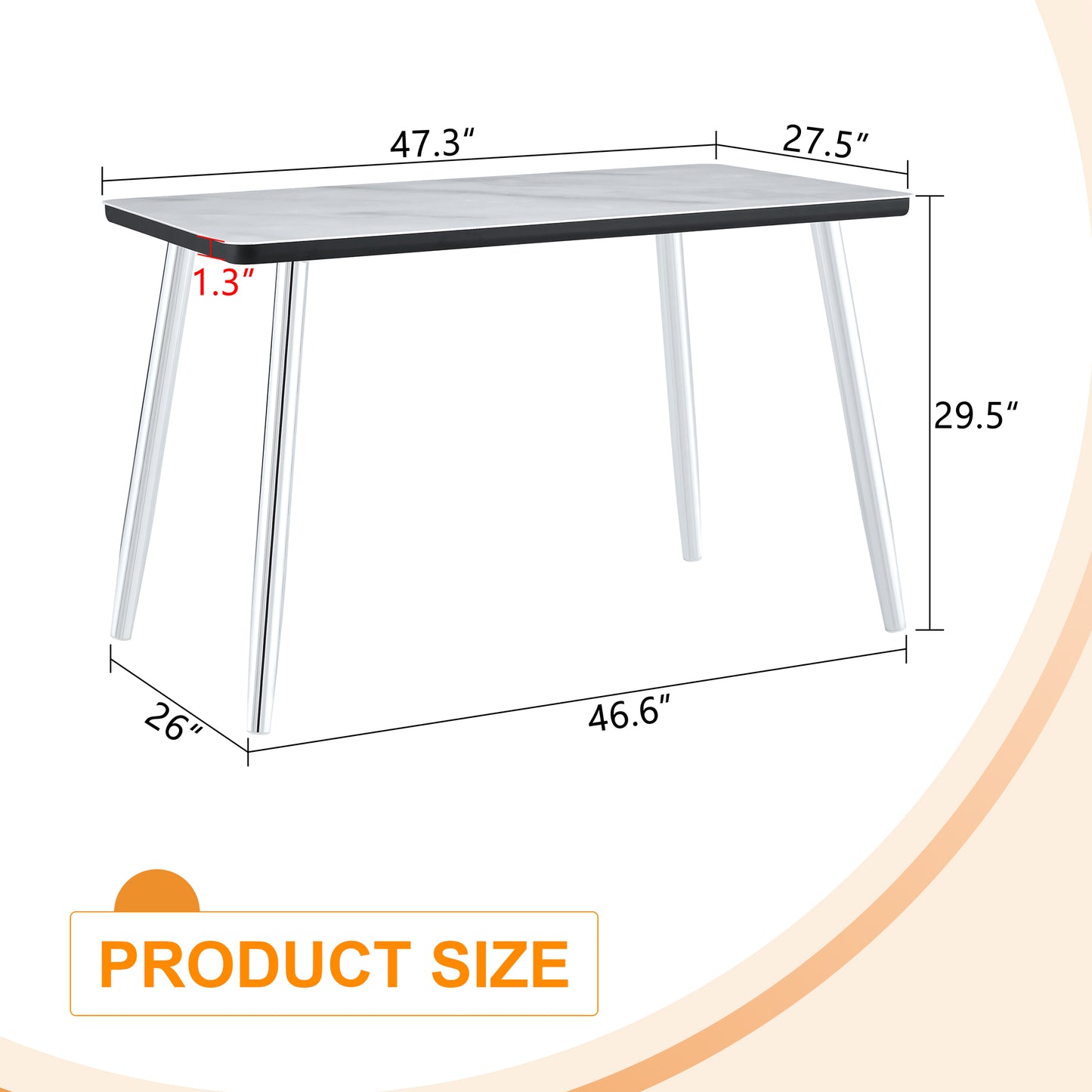 Modern Minimalist Rectangular Dining Table,suitable For 4-6 People.Tempered Glass Countertop Lower MDF Board,imitation Marble Texture,silver Metal Tapered Legs.Suitable For Minimalist Restaurants.
