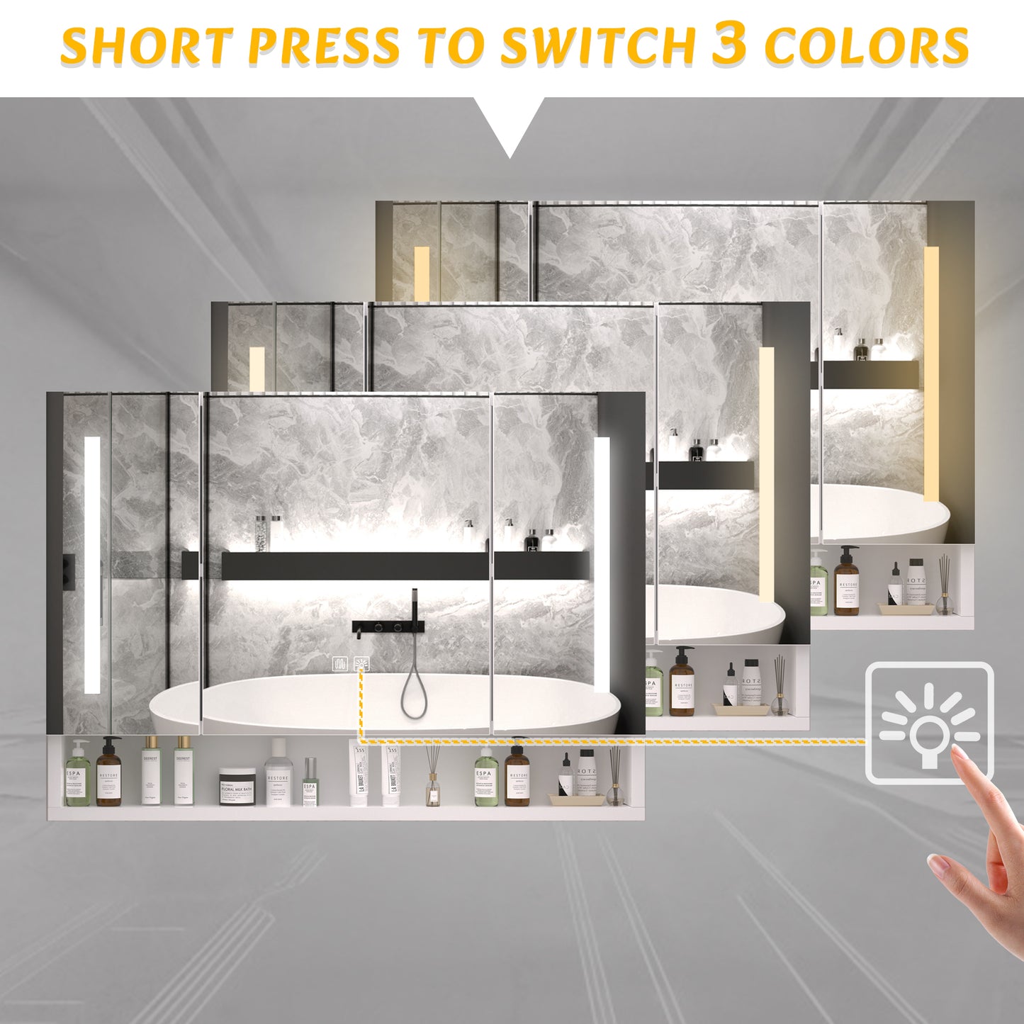 Modern 39x28 Inches Aluminium Bathroom Cabinets Medicine Cabinets With Mirrors And LED Lights Bathroom Storage Cabinet With Multilevel Storage Compartments