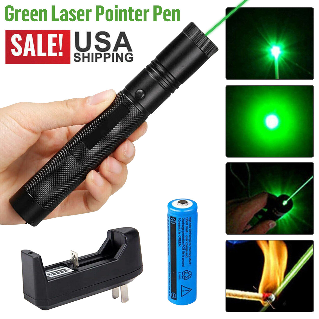 Green Laser Pointer Pen Light 9900Mile Strong Visible Beam Lazer AAA Torch 532nm USB Rechargeable Flashlight