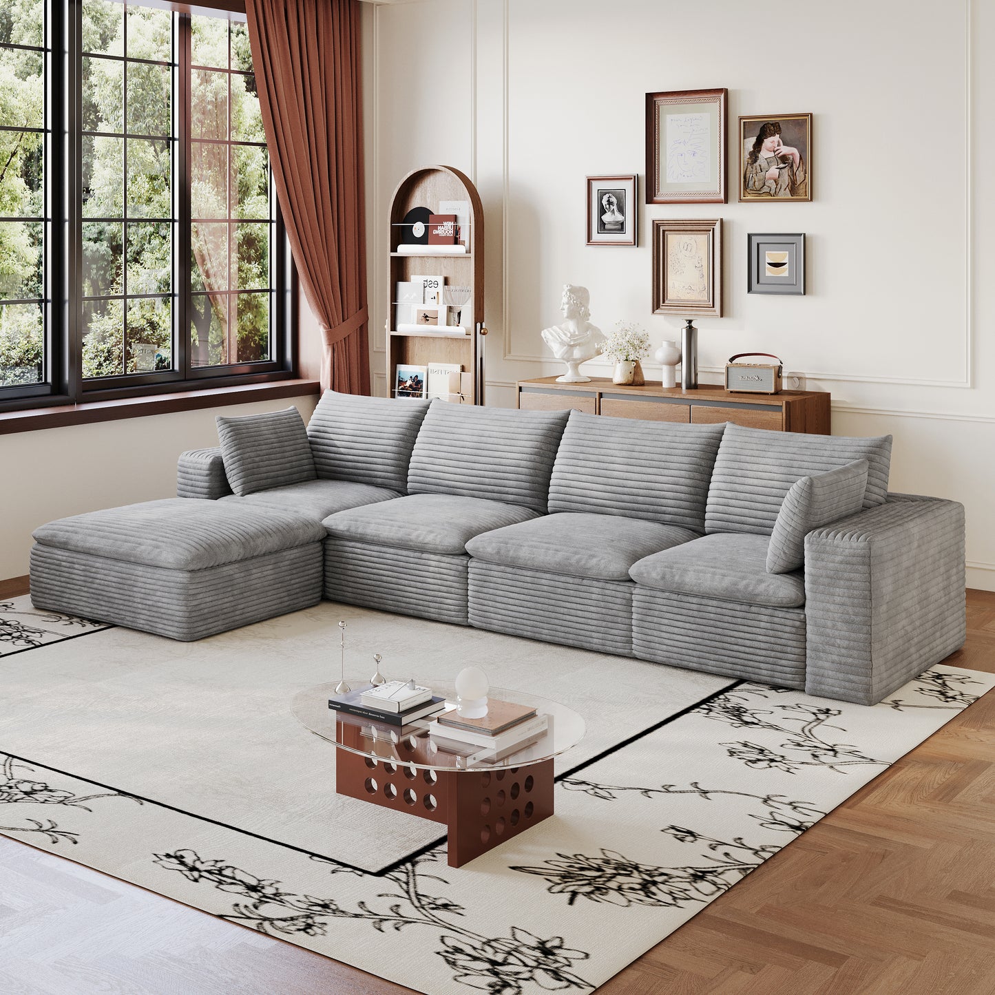 134 Cloud Sofa,Corduroy Fabric,Deep Seat Couches,Double-layer Design,Removable Cushion,No Assembly, DIY Combination For Living Room, Bedroom,Conference Room ,Apartment,Grey