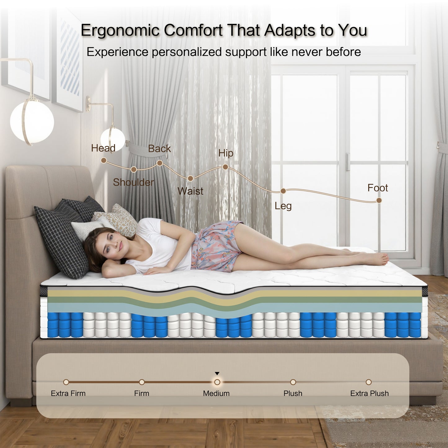 Queen Mattress, 12 Inch Queen Hybrid Mattress In A Box, Individually Wrapped Pocket Coils Innerspring Mattress, Medium Firm, Pressure Relief & Breathable Comfort, CertiPUR-US, OEKO-TEX