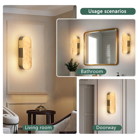 13.8in Natural Marble Wall Sconce, Gold Sconces Set Of Two, Indoor Modern Bathroom Sconces Wall Lighting For Living Room, Bedroom, Hallway, Stairs
