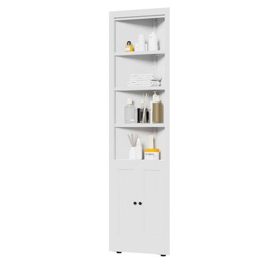 71in Tall Corner Storage Cabinet With 2 Doors, 5-Tier Metal Cabinet With Adjustable Shelves, Freestanding Kitchen Storage For Pantry, Living Room, Bathroom, Laundry Room, Space Saving Furniture, White