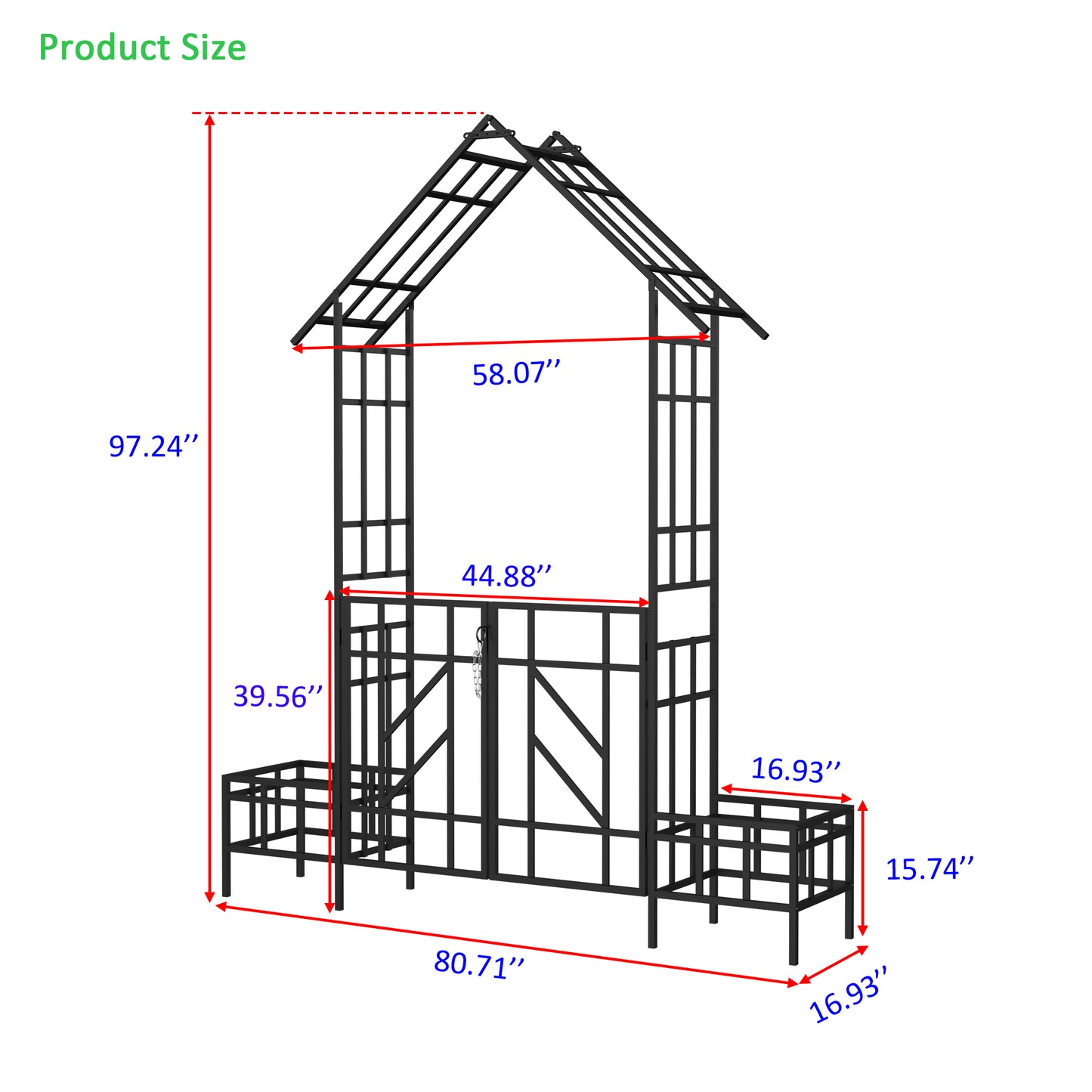 Metal Garden Arch With Gate With Planter W80.71xH97.24 Climbing Plants Support Rose Arch Outdoor Black
