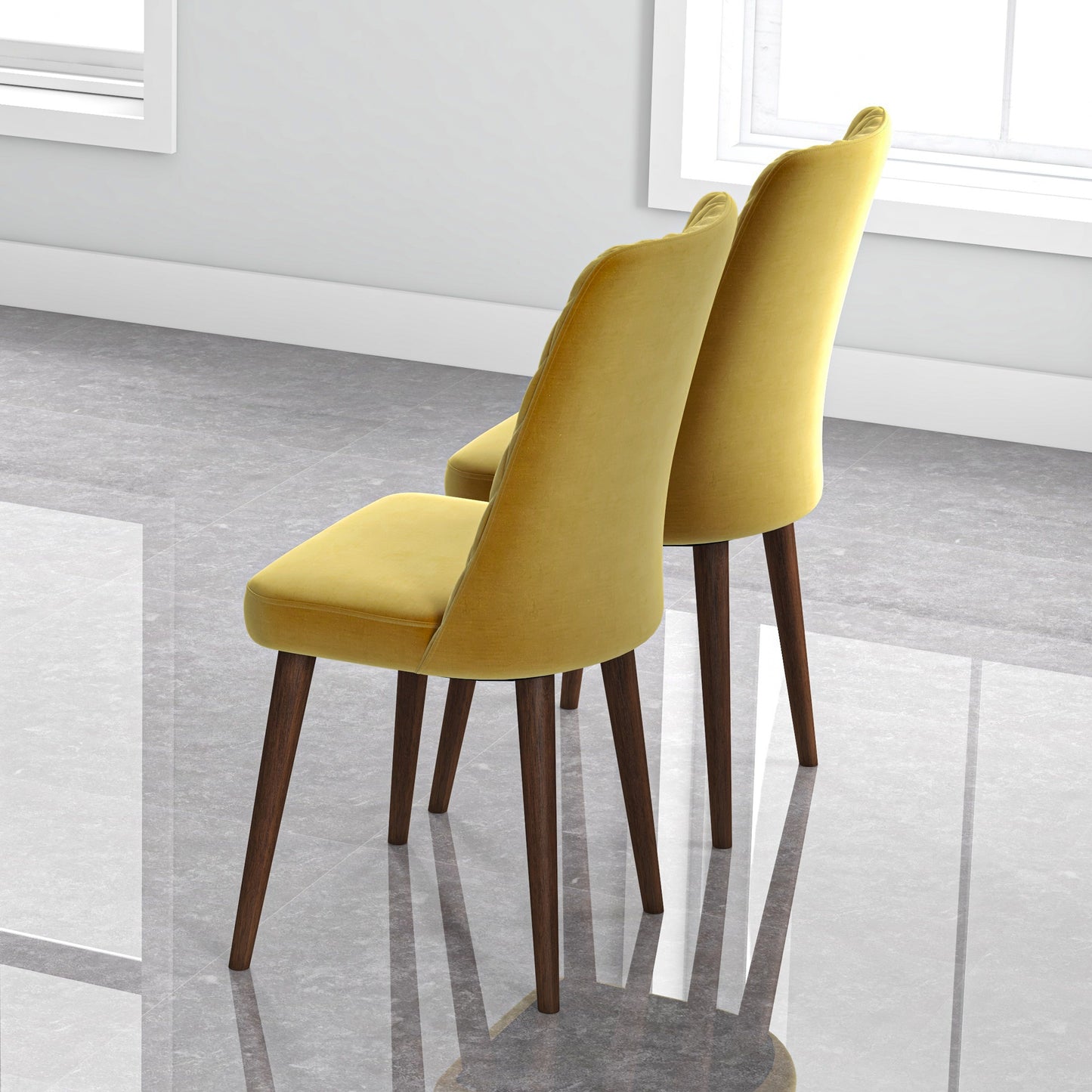 Easy To Clean With Removable Covers Katie Mid-Century Modern Velvet Dining Chair Set Of 2 In Yellow, Solid Wood Structure, 28 X 18 X 36 Inches For Home Kitchen