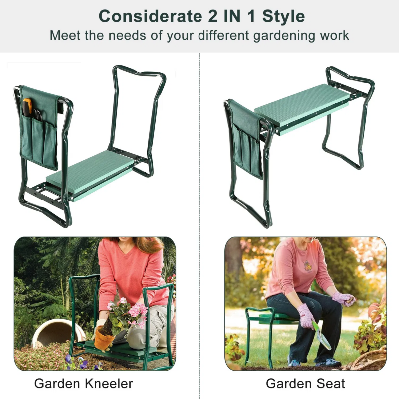 Foldable Garden Kneeler Seat With Kneeling Soft Cushion Pad Tools Pouch Portable Gardener