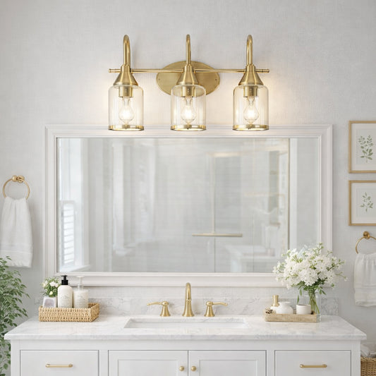 Twilight Brushed Gold Contemporary Vanity Light With Clear Glass,22W X10Hx7.48 E Dining Room Lighting Fixtures Hanging,Dining Light For Bedroom,Foyer,Hall,Kitchen,Living Room And Entryway