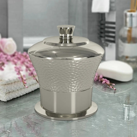 Classic Stainless Steel Vanity Jar Stylish Storage For Cotton Swabs,Sponges & Bath Salts Decorative Canister For Bathroom,Bedroom Hammered Shiny Finish