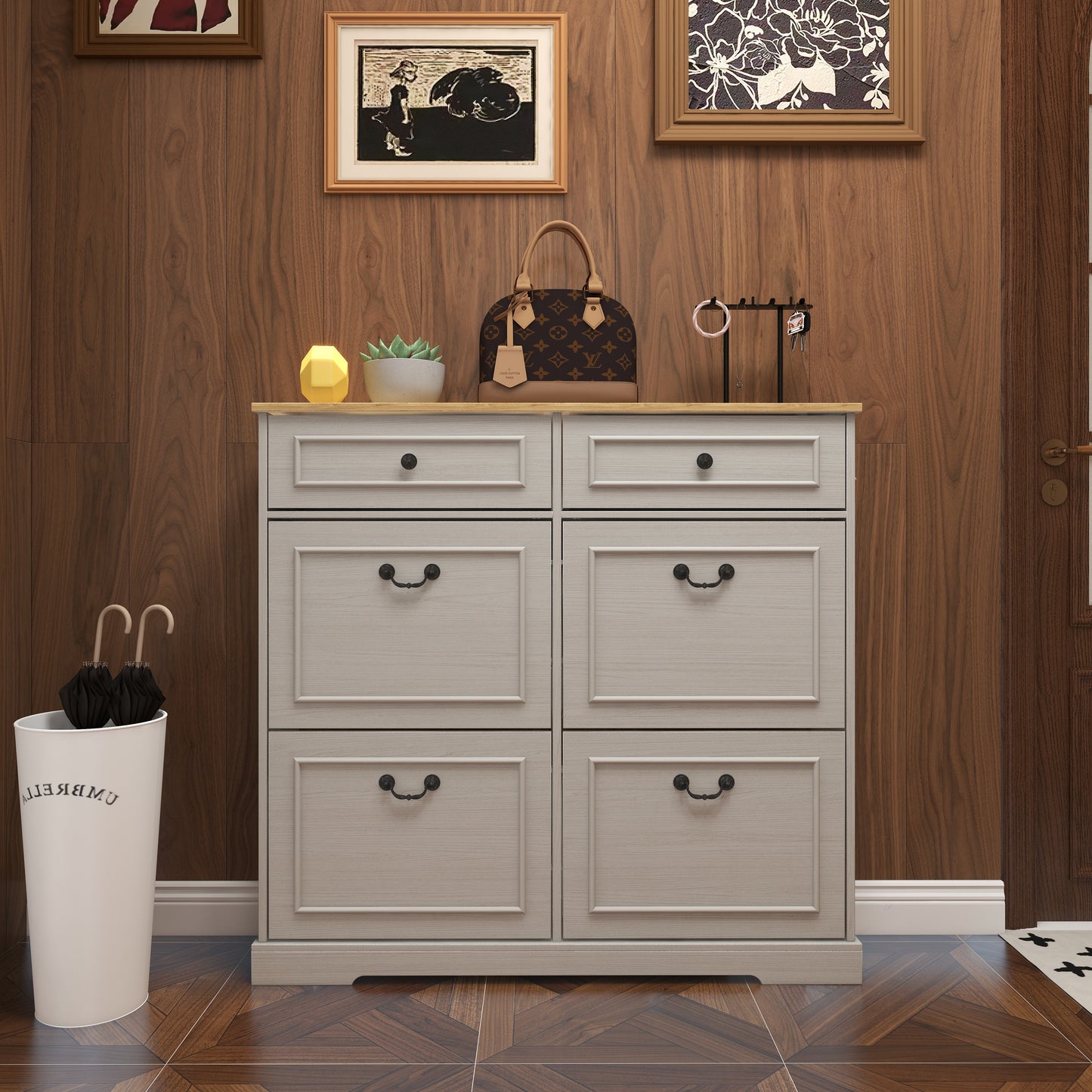 Shoe Storage Cabinet With 2 Drawers, 4 Flip Drawers, Freestanding Shoe Cabinet Organizer With Adjustable Shelf, Shoe Cabinet For Entryway, Foyer, Slim Shoe Cabinet-Antique White