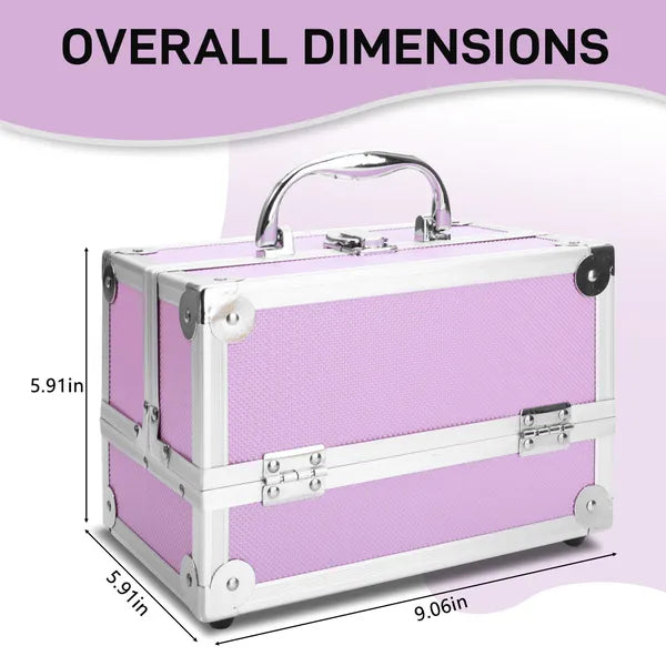 SM-2176 Aluminum Makeup Train Case Jewelry Box Cosmetic Organizer With Mirror 9'x6'x6' Pink