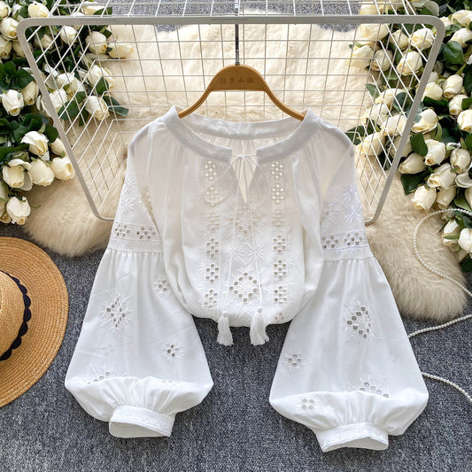 Retro Loose Casual Inner-layer Top With Lantern Sleeves