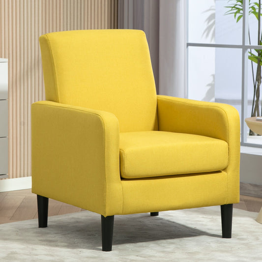Faux Linen Upholstered Accent Chair, Modern Armchair With Solid Wood Frame, Single Sofa Chair For Living Room Bedroom